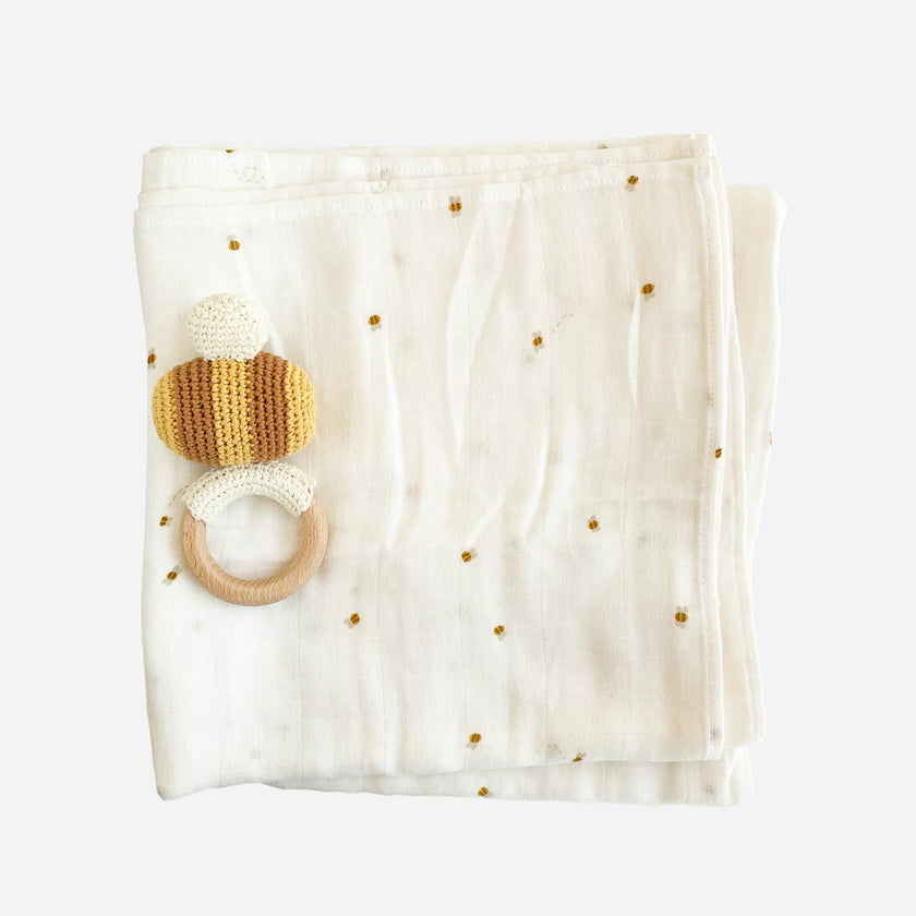 Bee Swaddle and Teether Set - Bee