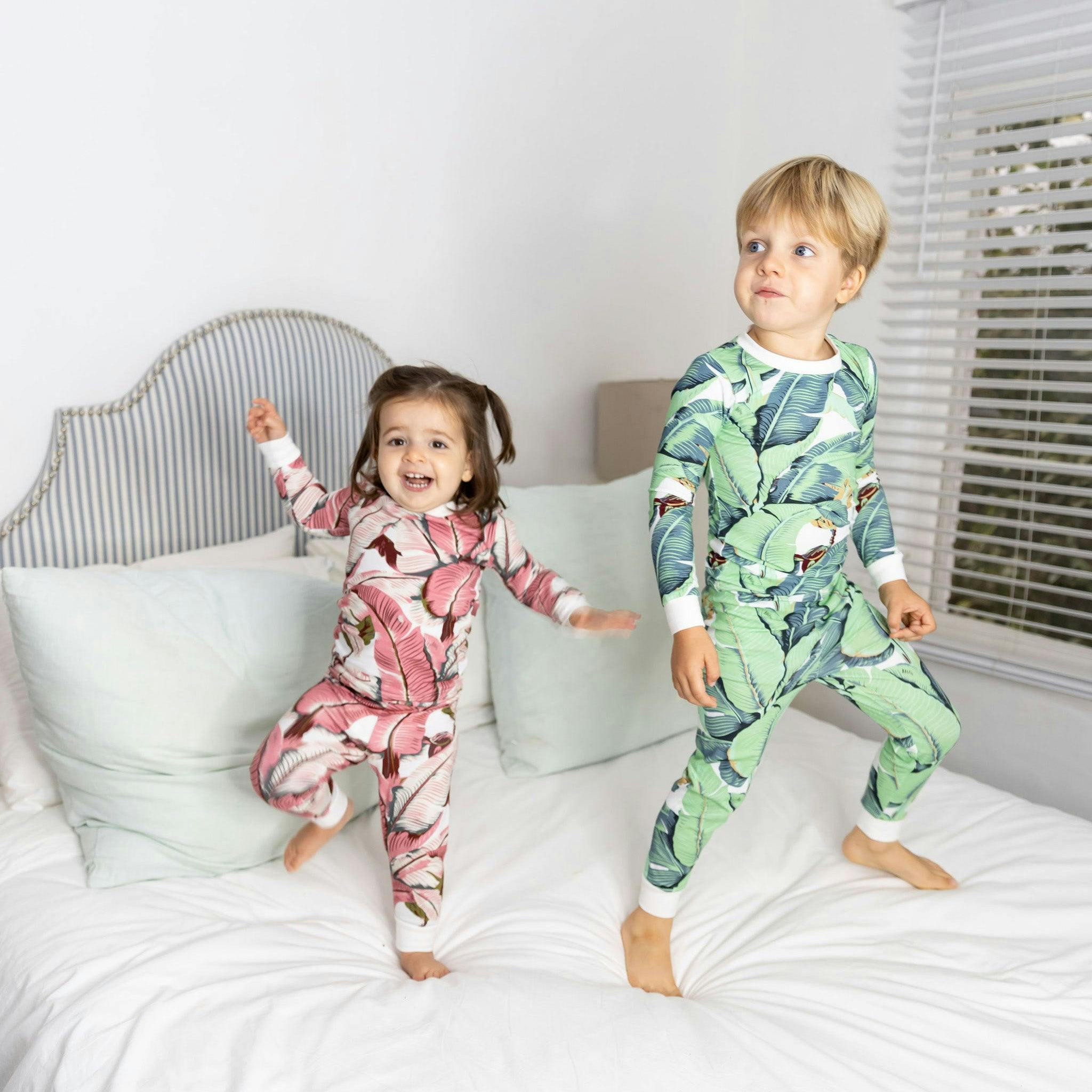 Kids Martinique® Green Banana Leaf PJ Set - Organic Stretch Jersey Knit Cotton