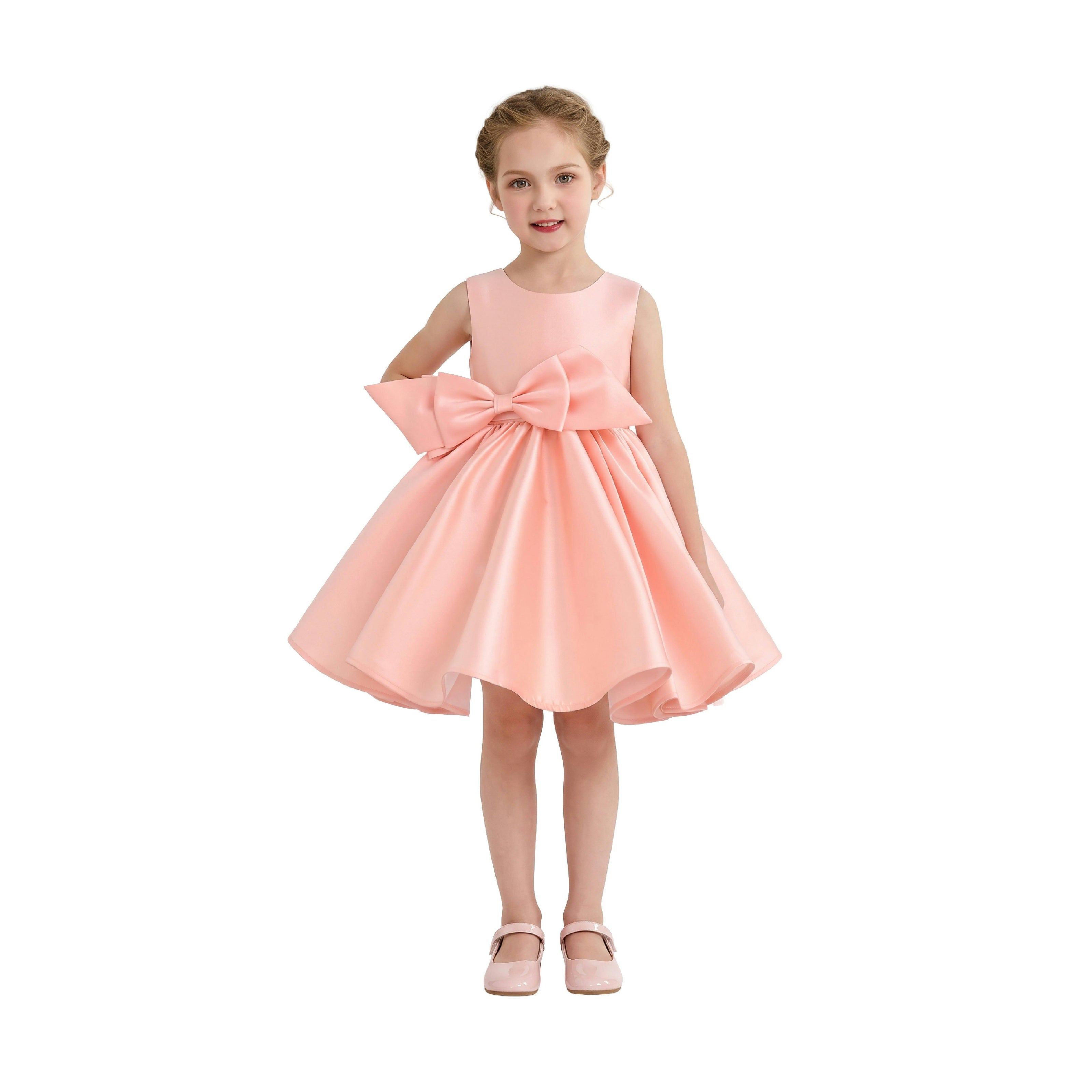 Peach Sabina Satin Flared Dress with Side Bow