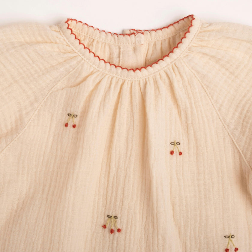 Gauze Two Piece Set in Embroidered Cherries