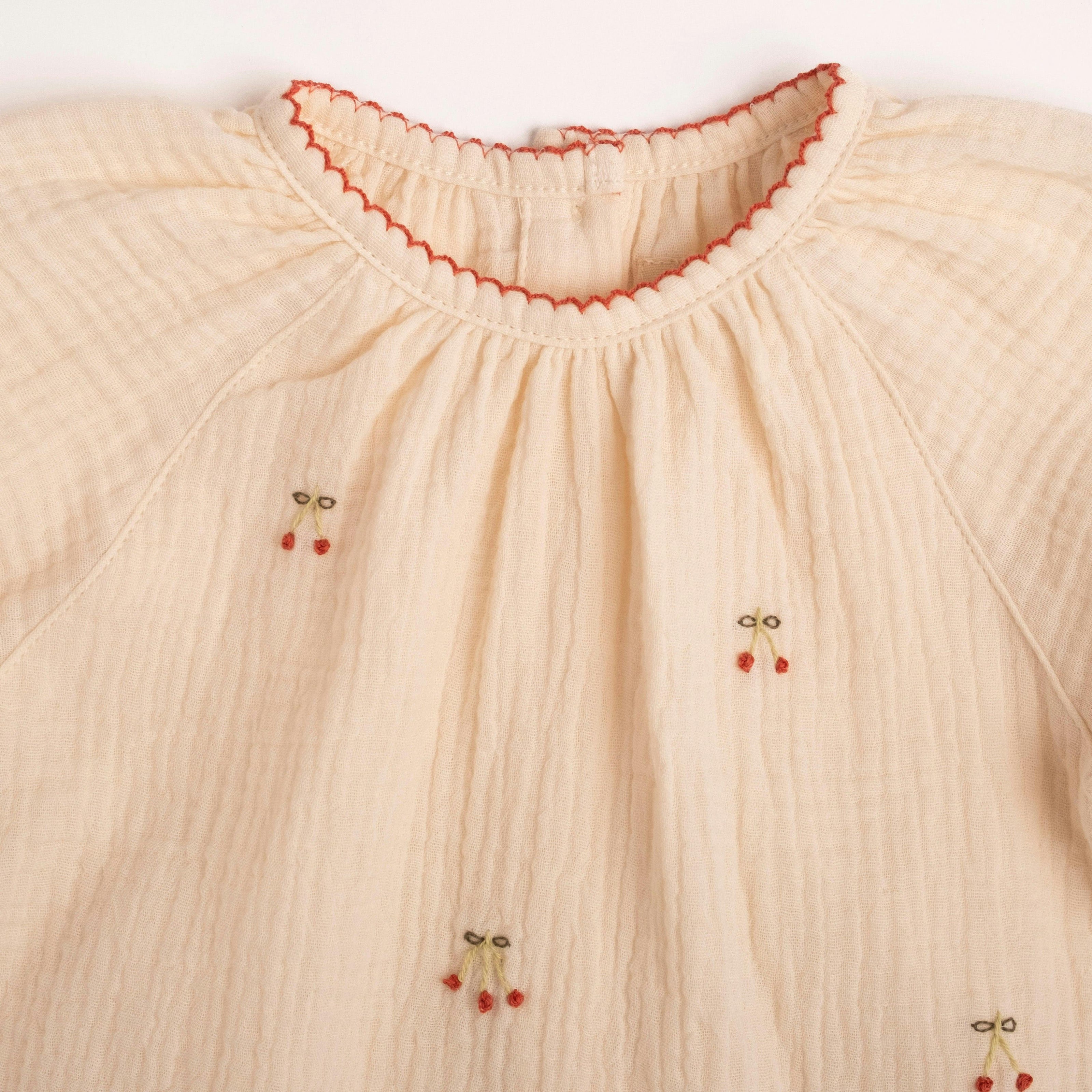 Gauze Two Piece Set in Embroidered Cherries