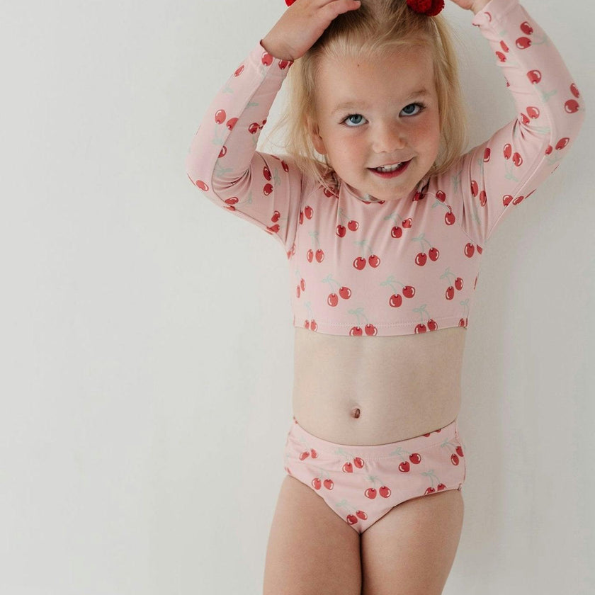 Girls Crop Two-Piece Swimsuit in Cherries