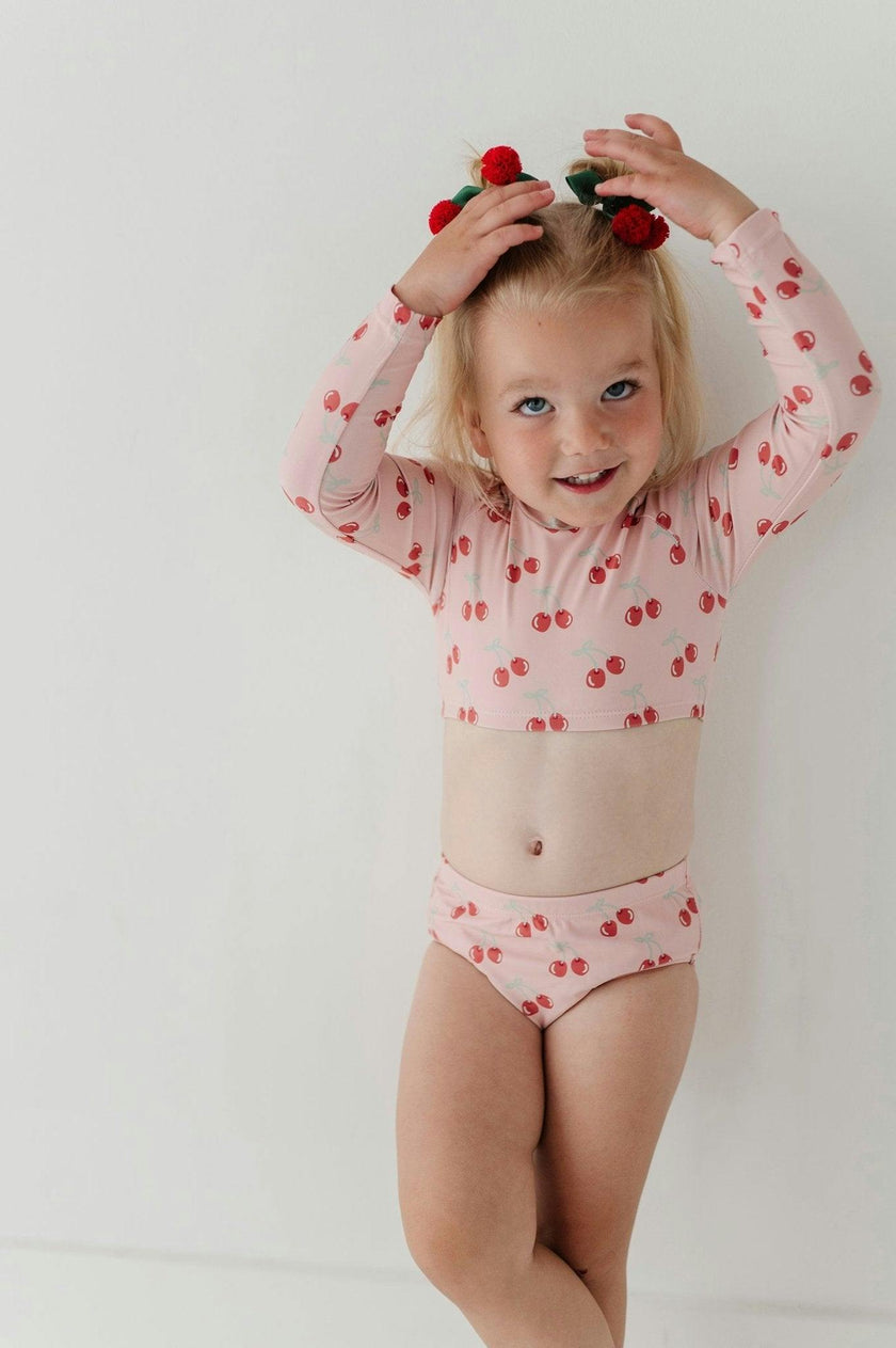 Girls Crop Two-Piece Swimsuit in Cherries