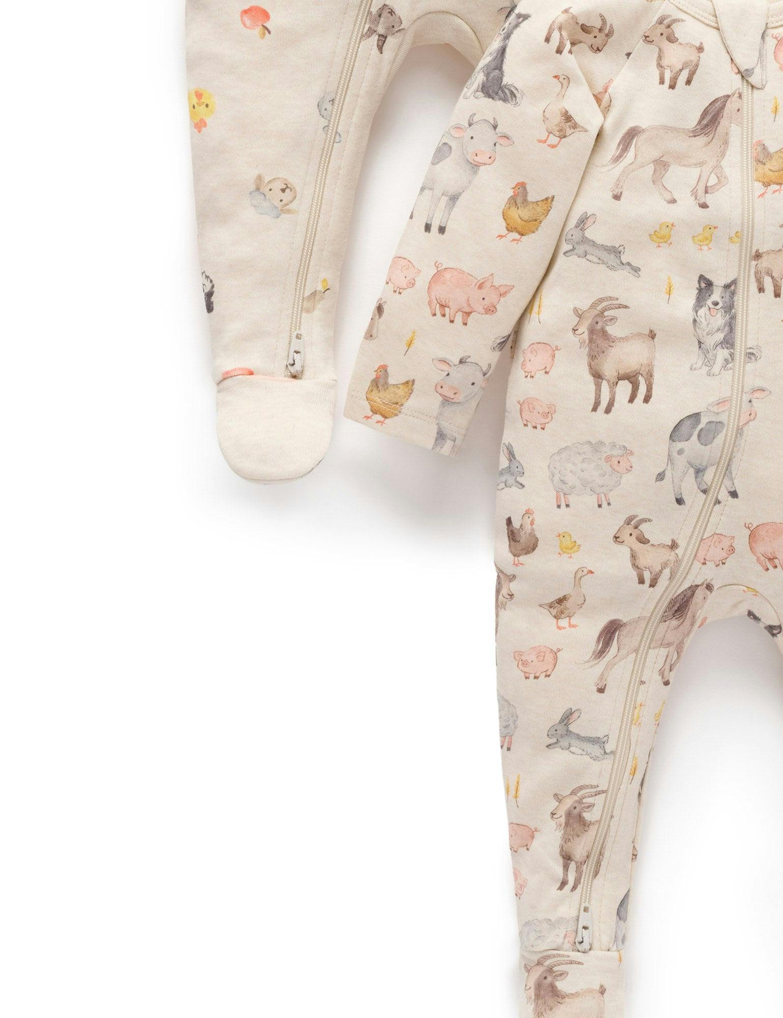 Printed Zip Growsuit Pack Farm Animals Print