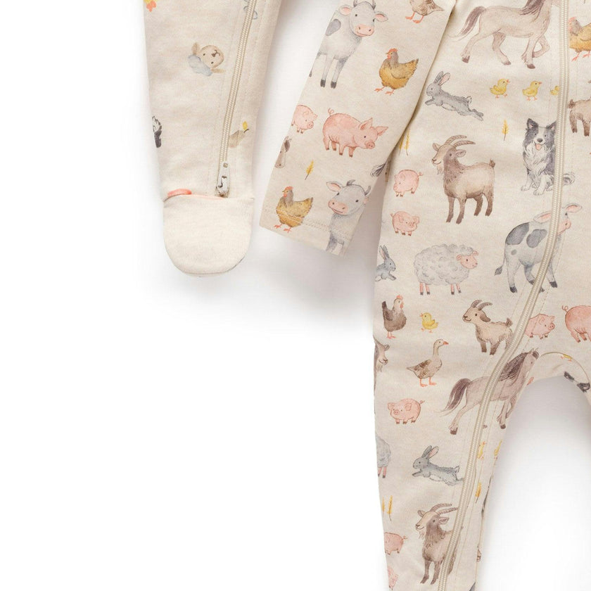 Printed Zip Growsuit Pack Farm Animals Print