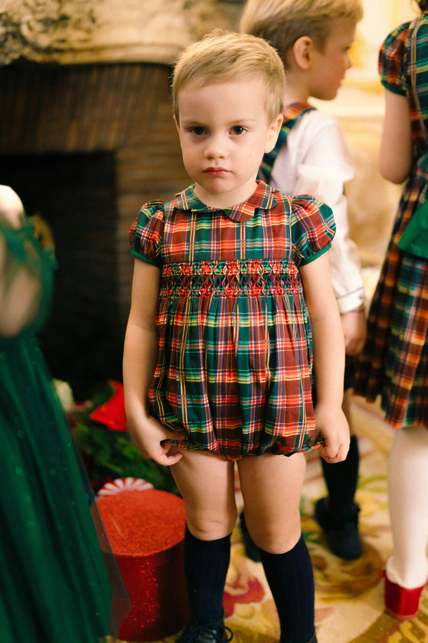 VICTOIRE TARTAN SMOCKED ROMPER