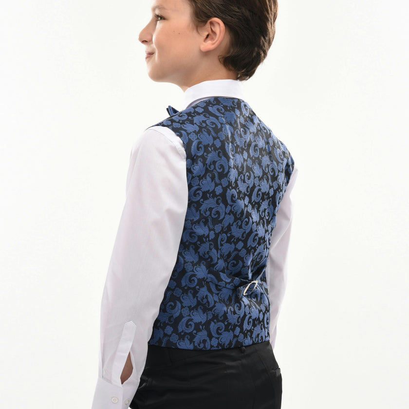 Blue Floral Print Vest & Bowtie