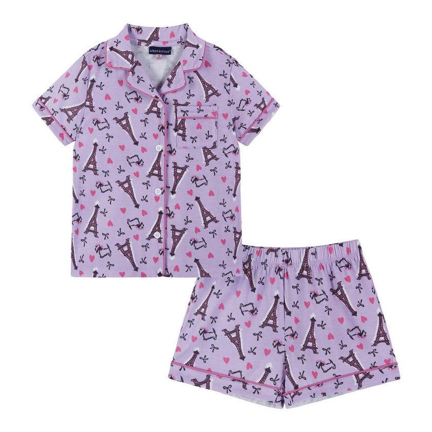 Girls Purple Print Pajama Set | Paris Hearts