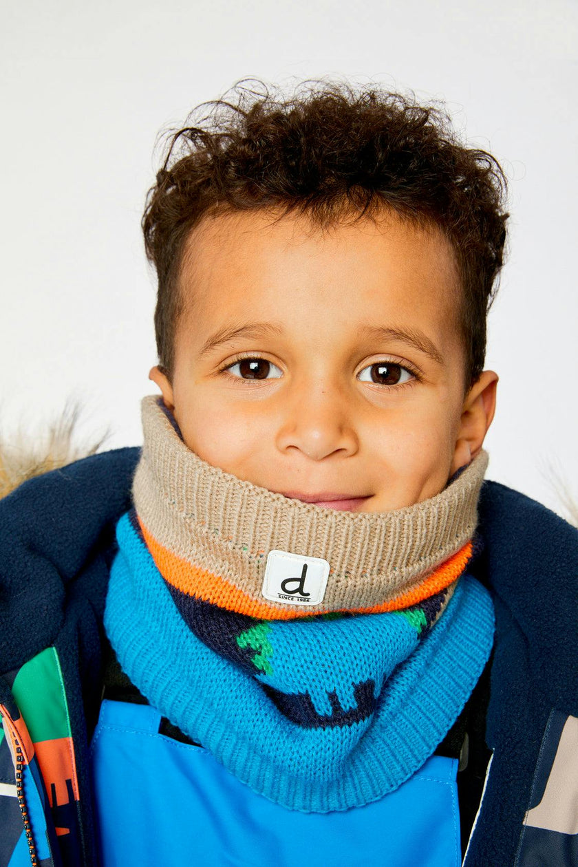 Winter Knit Neckwarmer Blue Dinosaur Print