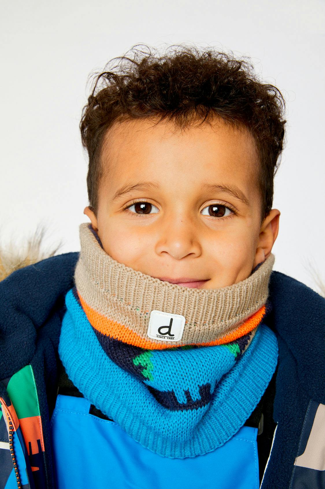 Winter Knit Neckwarmer Blue Dinosaur Print