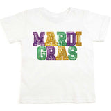 Mardi Gras Sequin Patch Short Sleeve T-Shirt - White