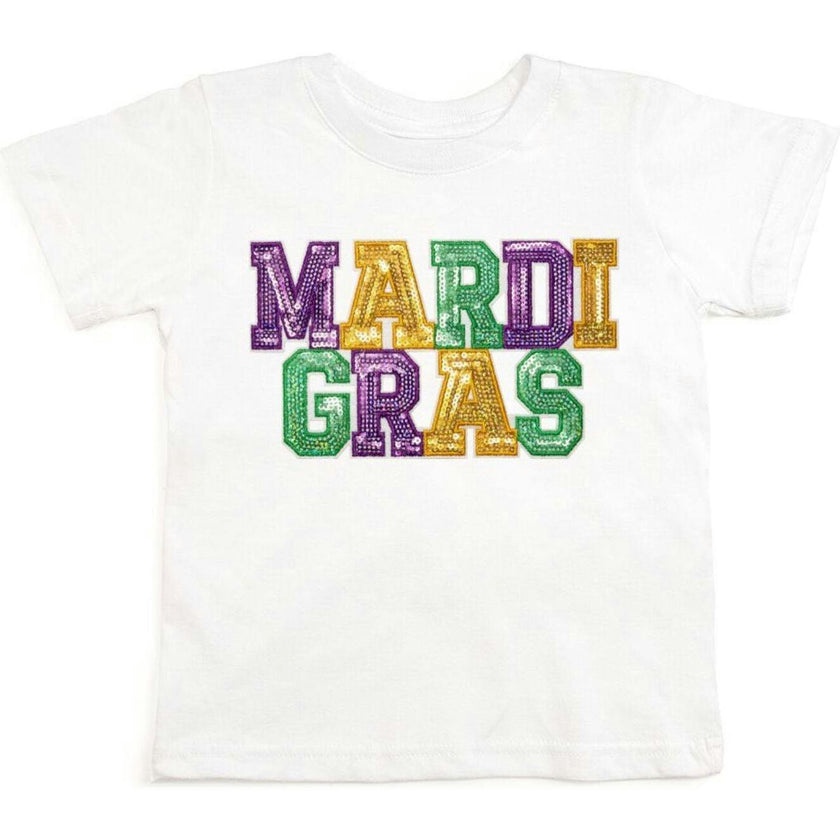 Mardi Gras Sequin Patch Short Sleeve T-Shirt - White