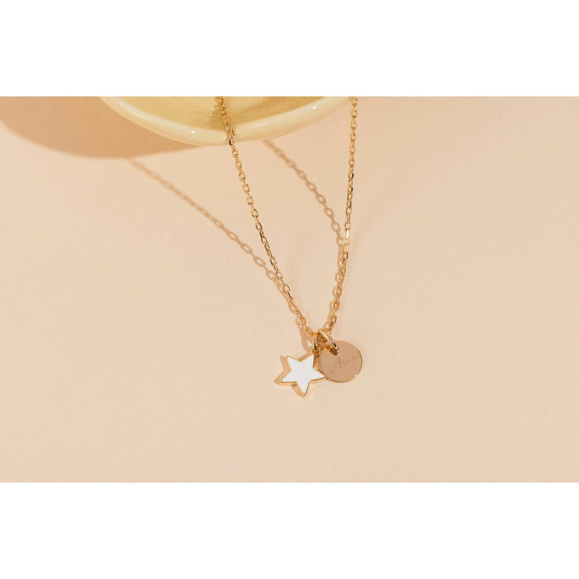 Personalized Enamel Star Necklace, 14k Gold Plated
