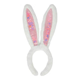 Packed Party Too Cute to Hop Plush Bunny Ears Headband - Trapped Pastel Confetti Interior with Fuzzy White Trim for Easter Parties and Spring Celebrations