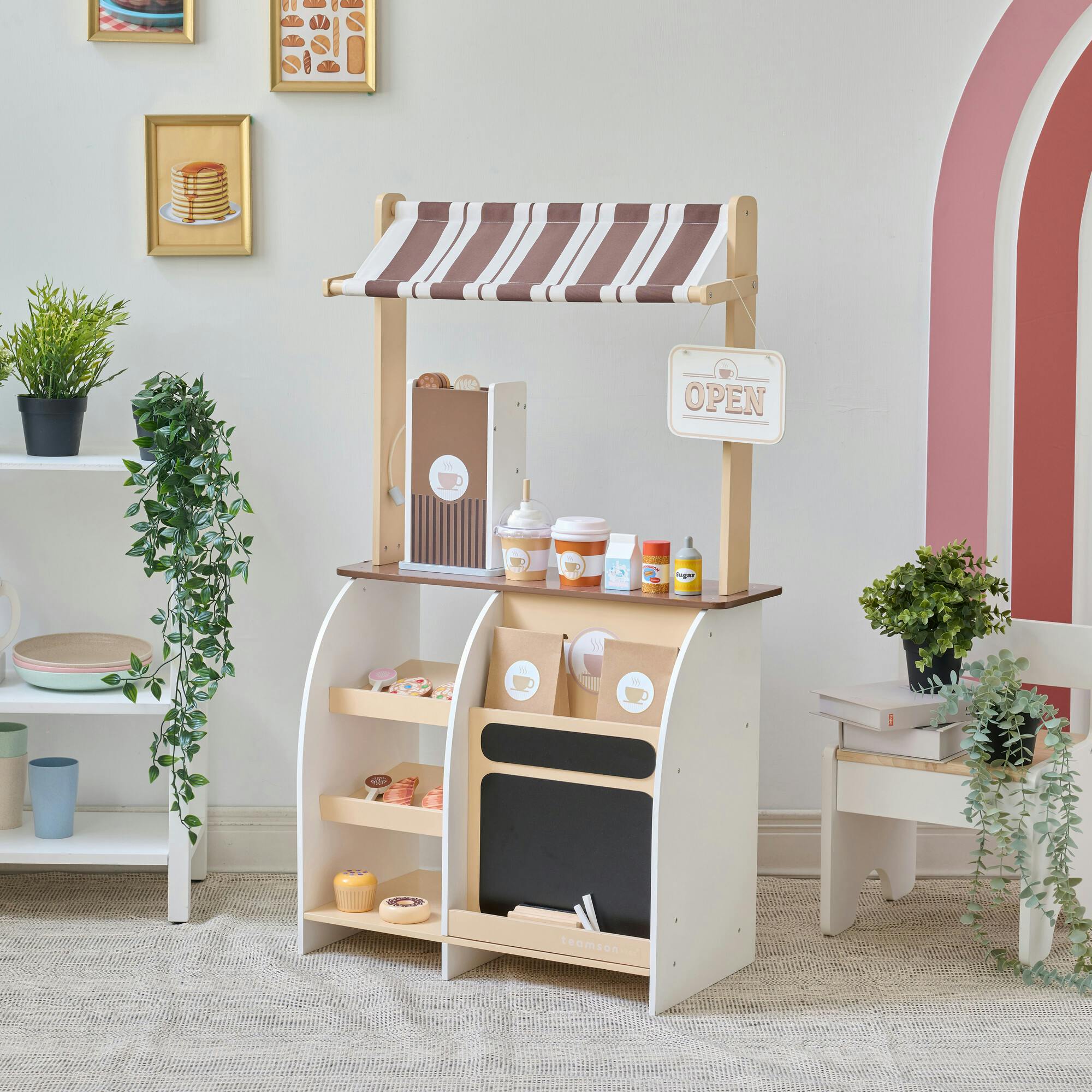 Teamson Kids Espresso Treats Wooden Coffee Stand with 29 Pcs Accessories