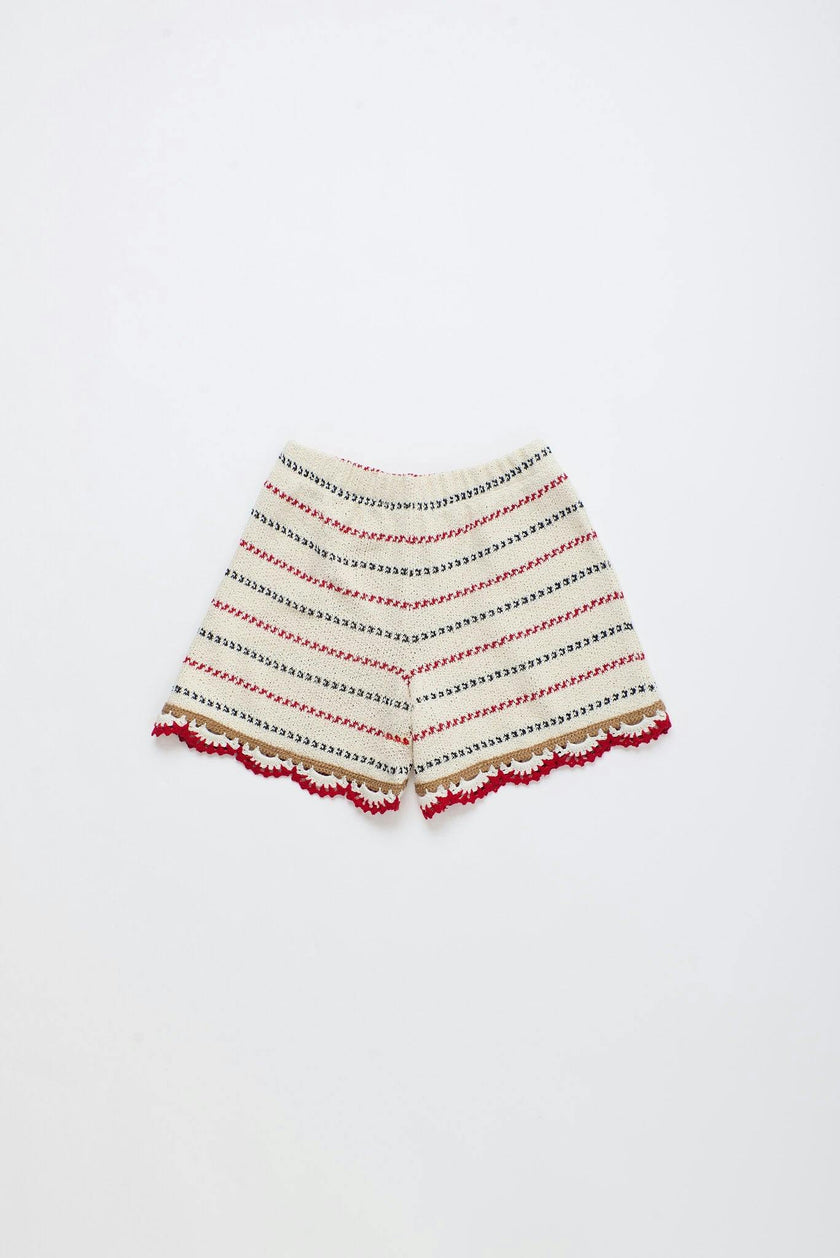 BARCOS KNIT SHORTS OFF WHITE / RED
