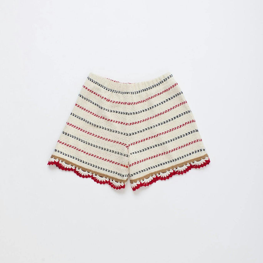 BARCOS KNIT SHORTS OFF WHITE / RED