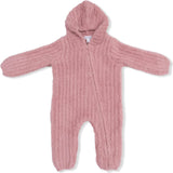 Chenille - Rose Hooded Romper with Striped Texture