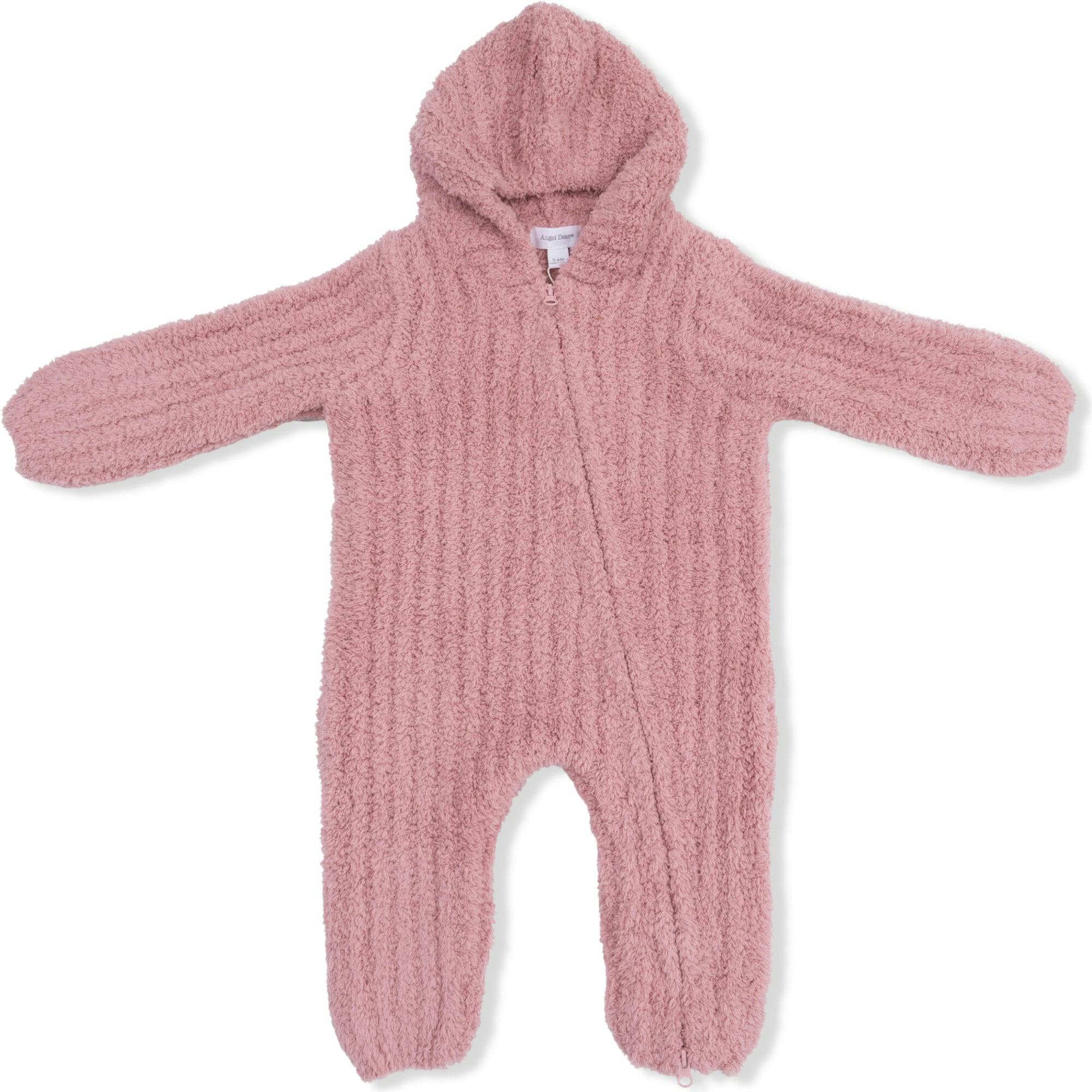 Chenille - Stone Hooded Romper with Striped Texture