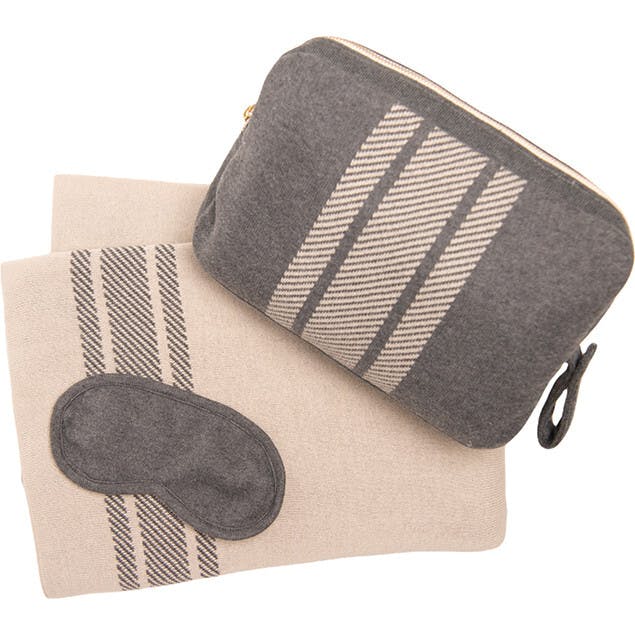 Reversible Stripe Blanket Travel Set