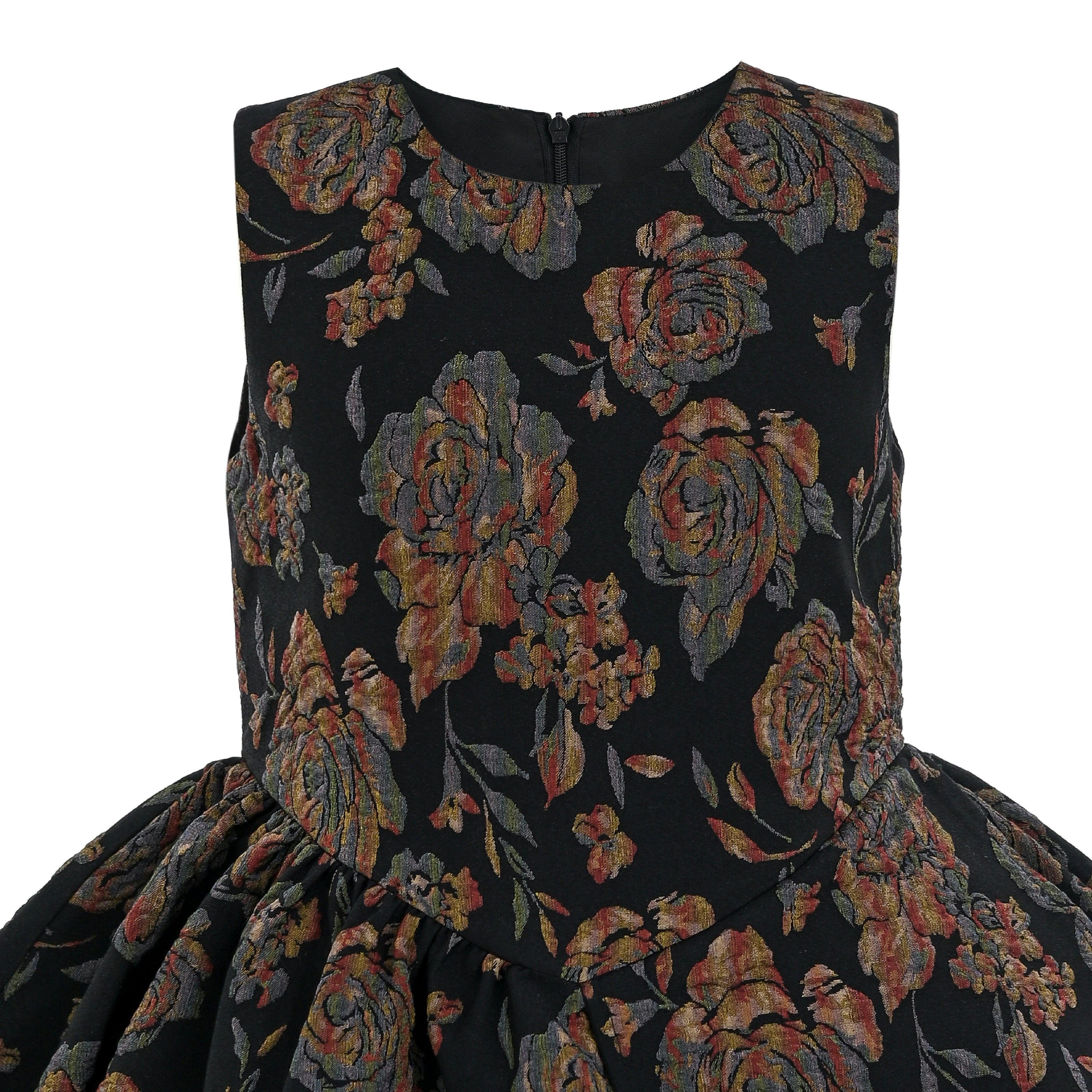 Black Emelina Floral Pleated Dress