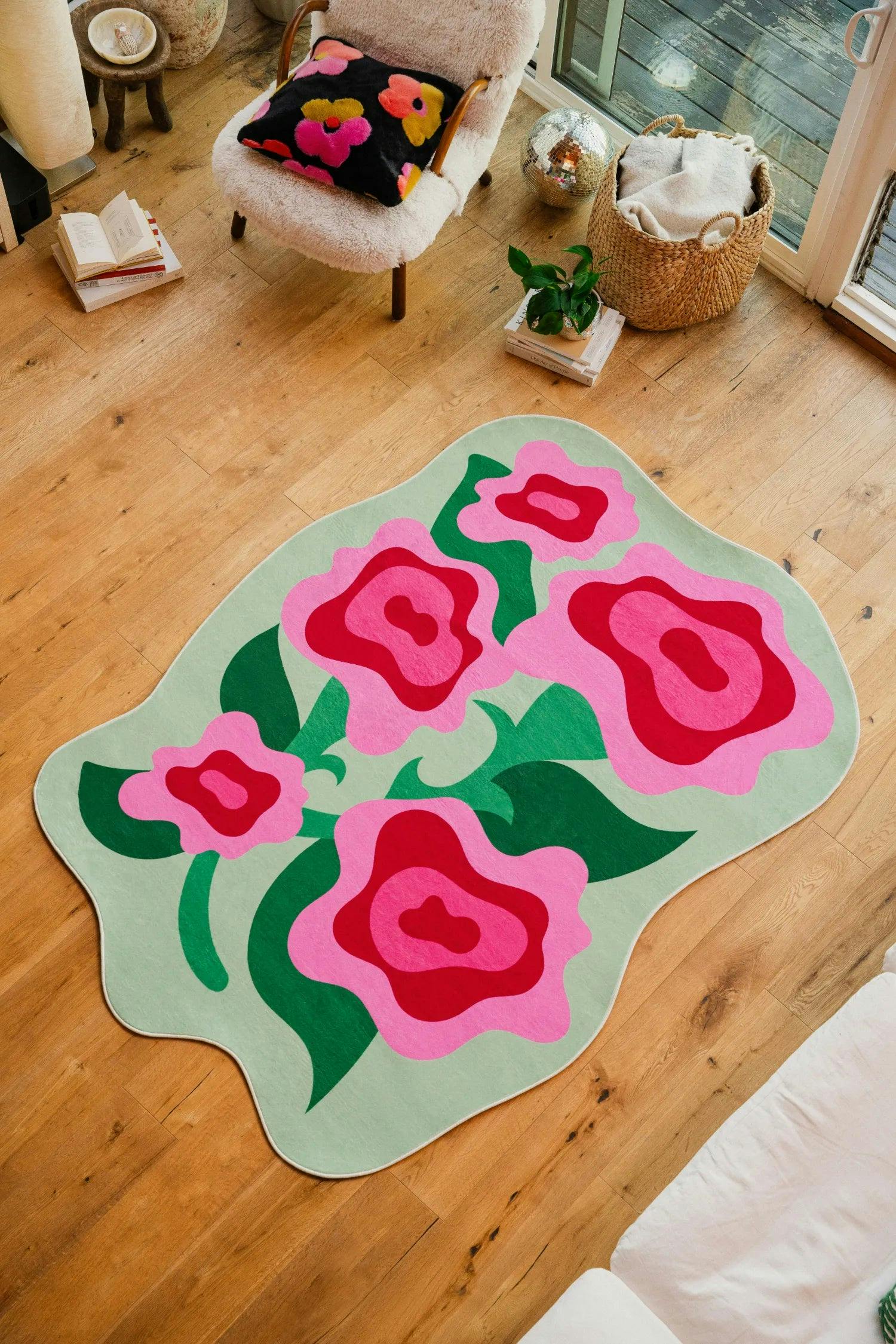 Irregular Rose Garden Floral Rug by Maggie Stephenson