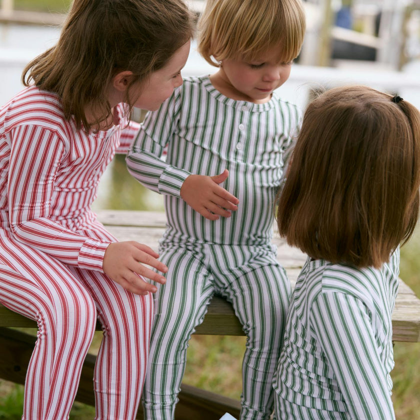 unisex boxwood ticking stripe pima pajamas set