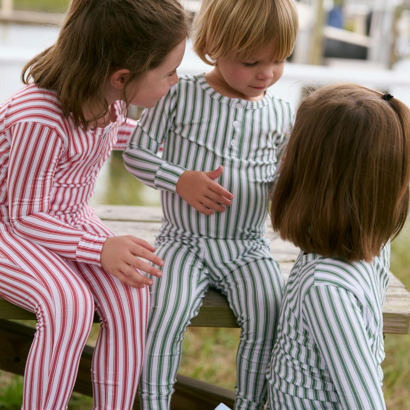 unisex boxwood ticking stripe pima pajamas set