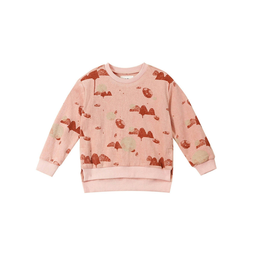 Kids Terry Mountains Print Ribbed Hem Sweatshirt