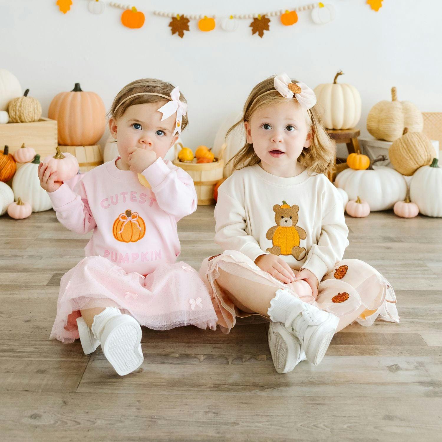 Pumpkin Teddy Bear Patch Long Sleeve Romper