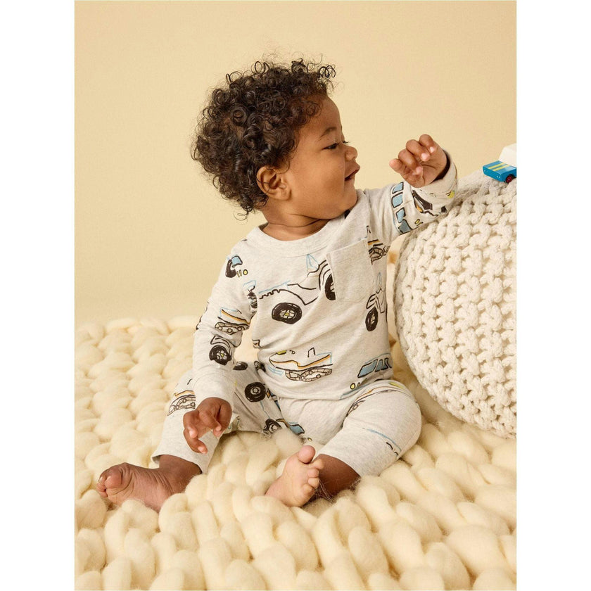Long Sleeve Pocket Baby Romper, White