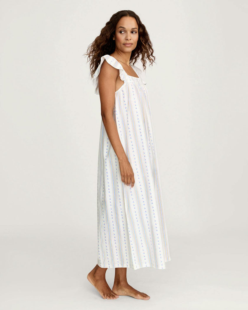 Women's Twill Clara Nightgown in Cottage Stripe