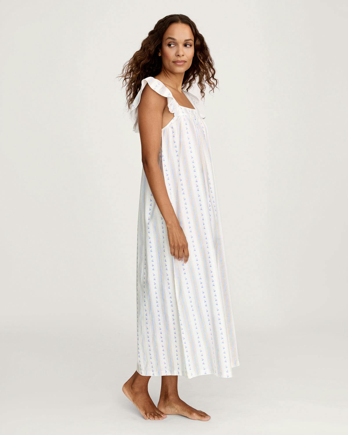 Women's Twill Clara Nightgown in Cottage Stripe