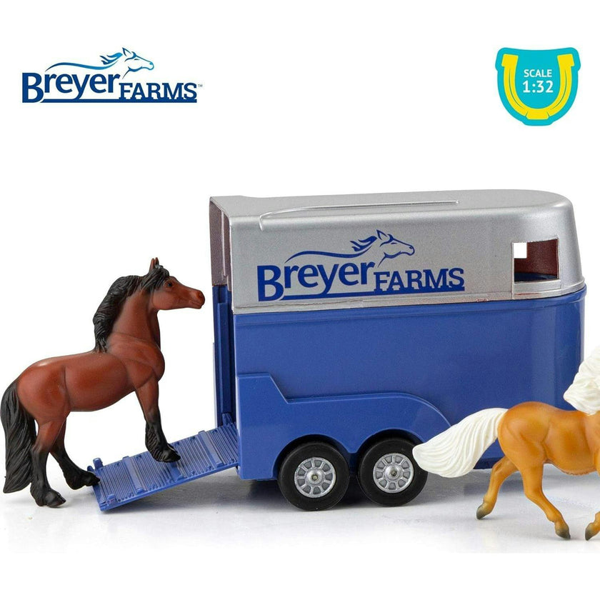 Breyer Horses - Breyer Farms 1:32 Scale Land Rover and Tag-a-Long Trailer Playset w/ 2 Stablemates Horses