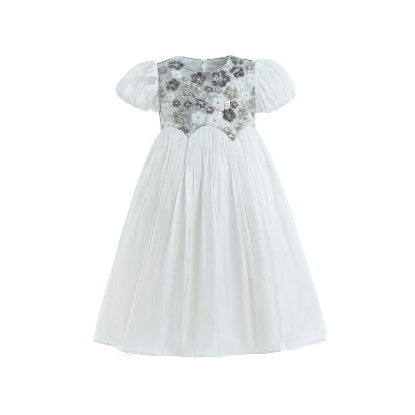 White Sequin Floral Bodice Dress