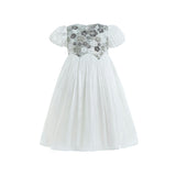 White Sequin Floral Bodice Dress