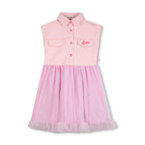 Pink Shirt-Style Kids’ Dress with Tulle Skirt