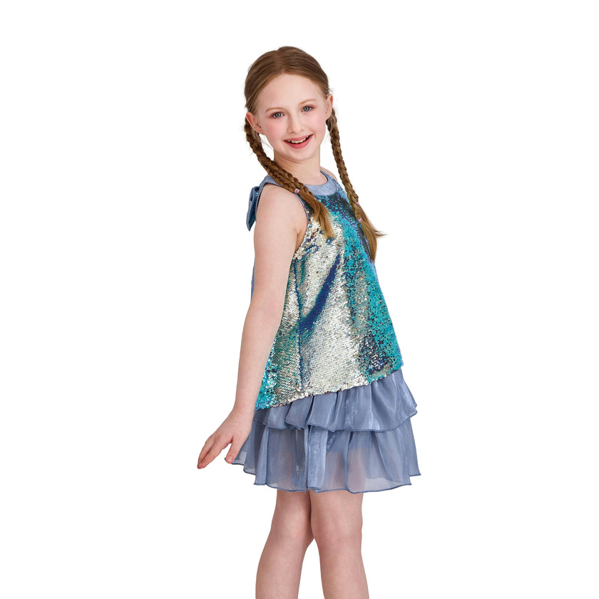 Blue Sylvara Sequin Ruffle Skirt Set