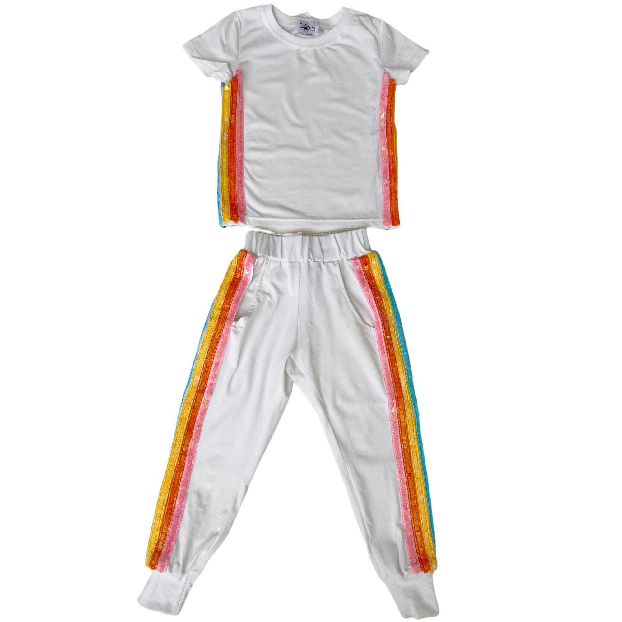 White Rainbow Sequin 2-Piece Jogger Set