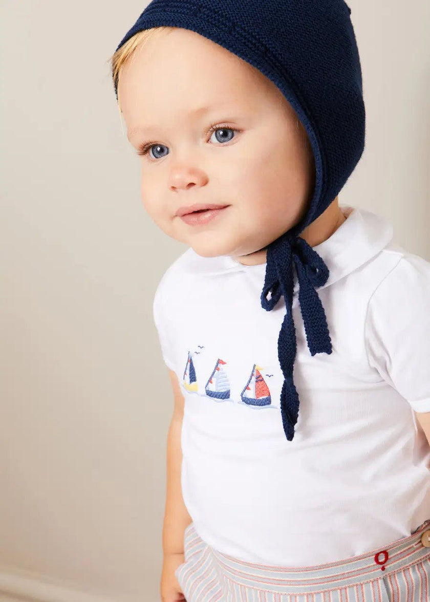 Embroidered Boat Motif Peter Pan Collar Bodysuit in White (1mth-3yrs)