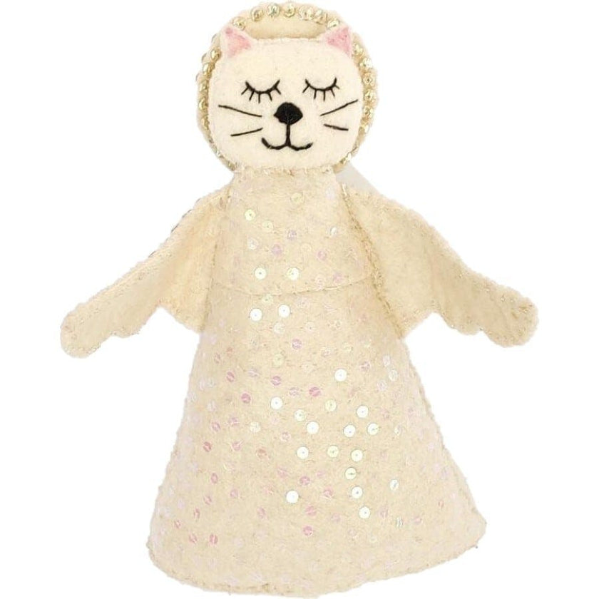 Handmade Cat Angel Felt Christmas Tree Topper Cream