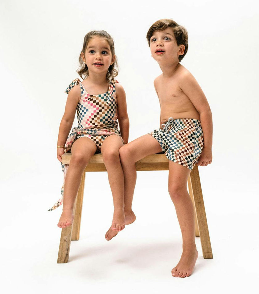boy swim shorts checkers