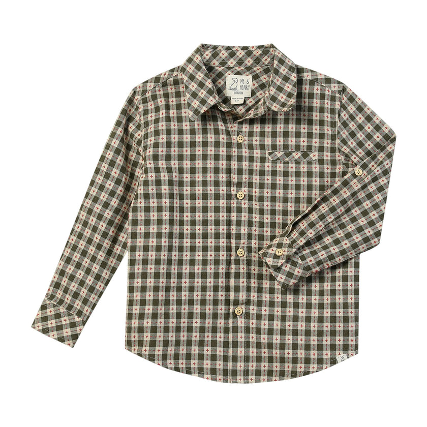 ATWOOD woven shirt sage/rust stitch plaid