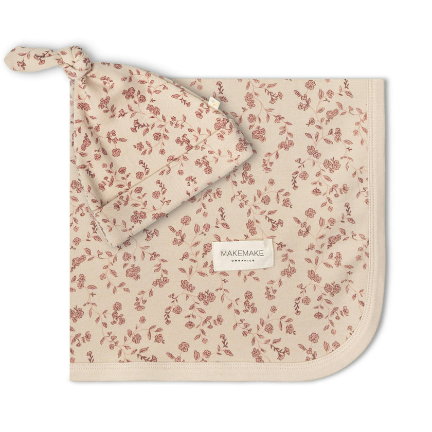 Organic Swaddle Blanket & Hat Set - Petal Whispers