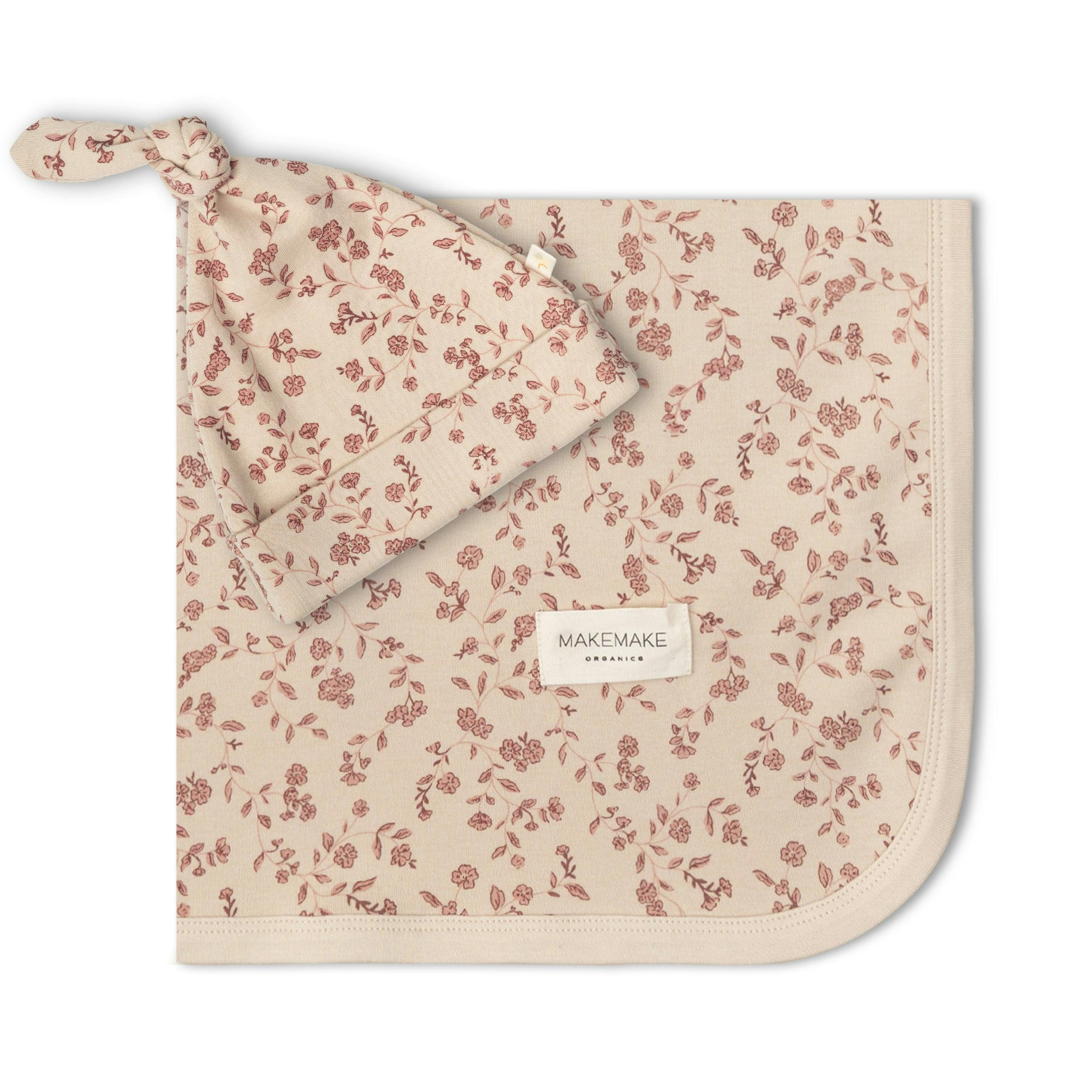 Organic Swaddle Blanket & Hat Set - Petal Whispers