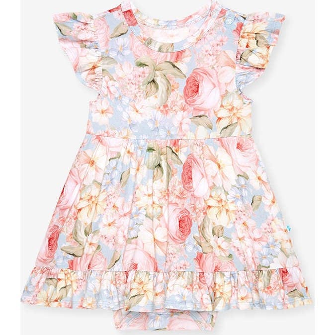 Rose Dreams Ruffled Twirl Bodysuit Dress