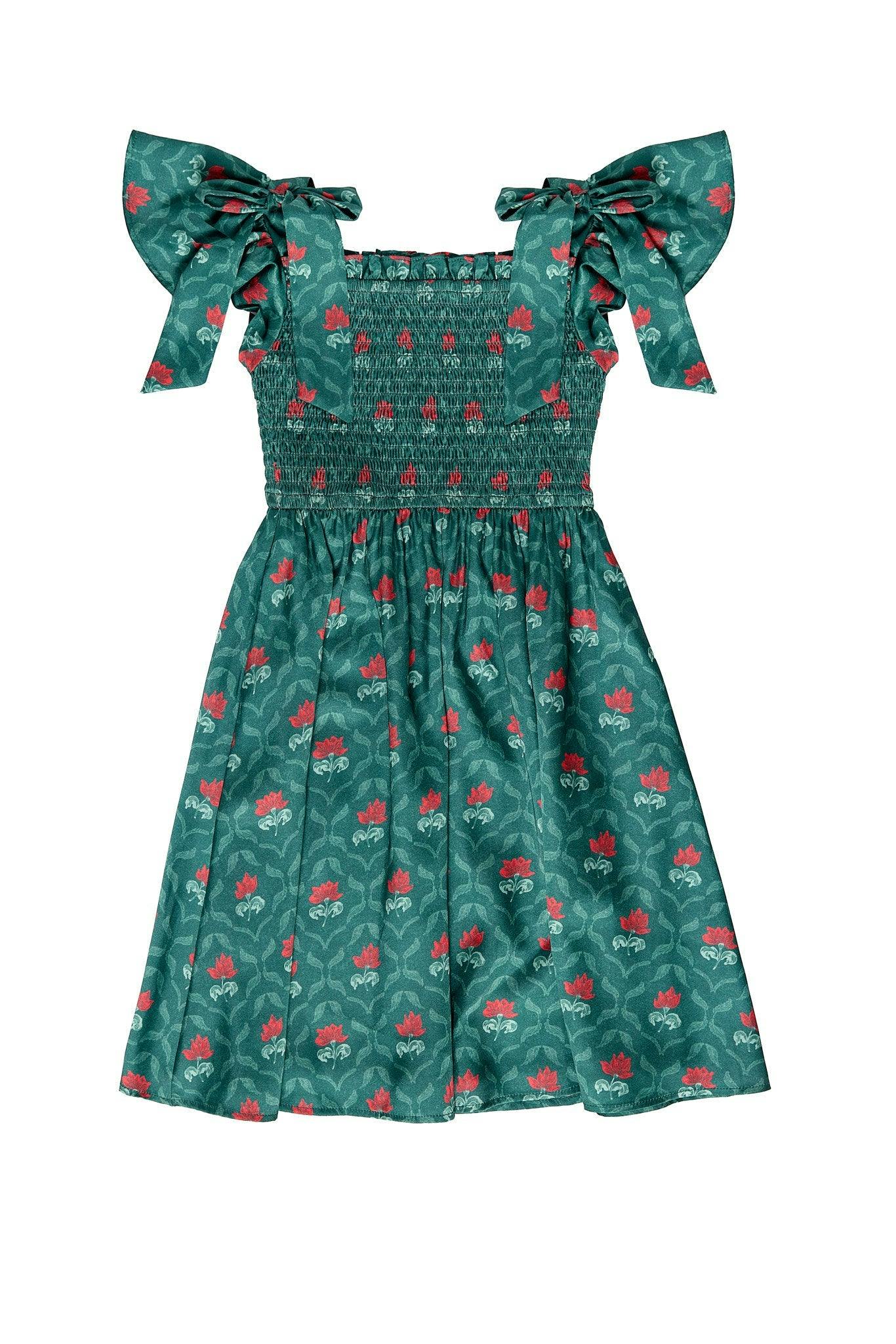 Mini Rayna Dress in Green Floral Block