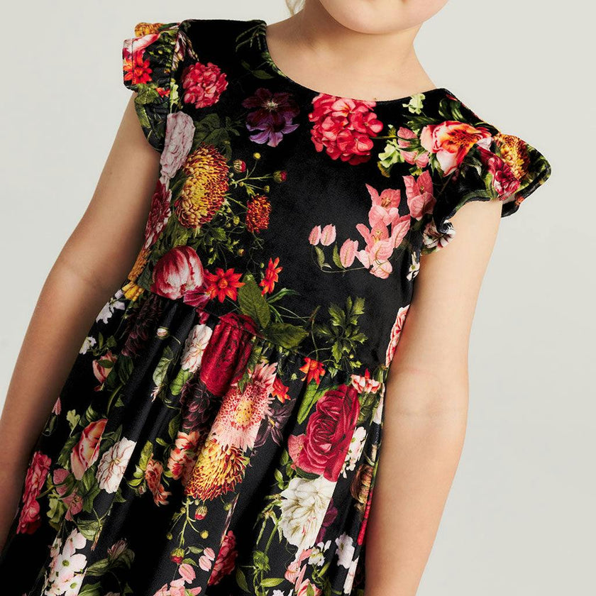 Posh Botanica Velour Bow Back Ruffled Dress