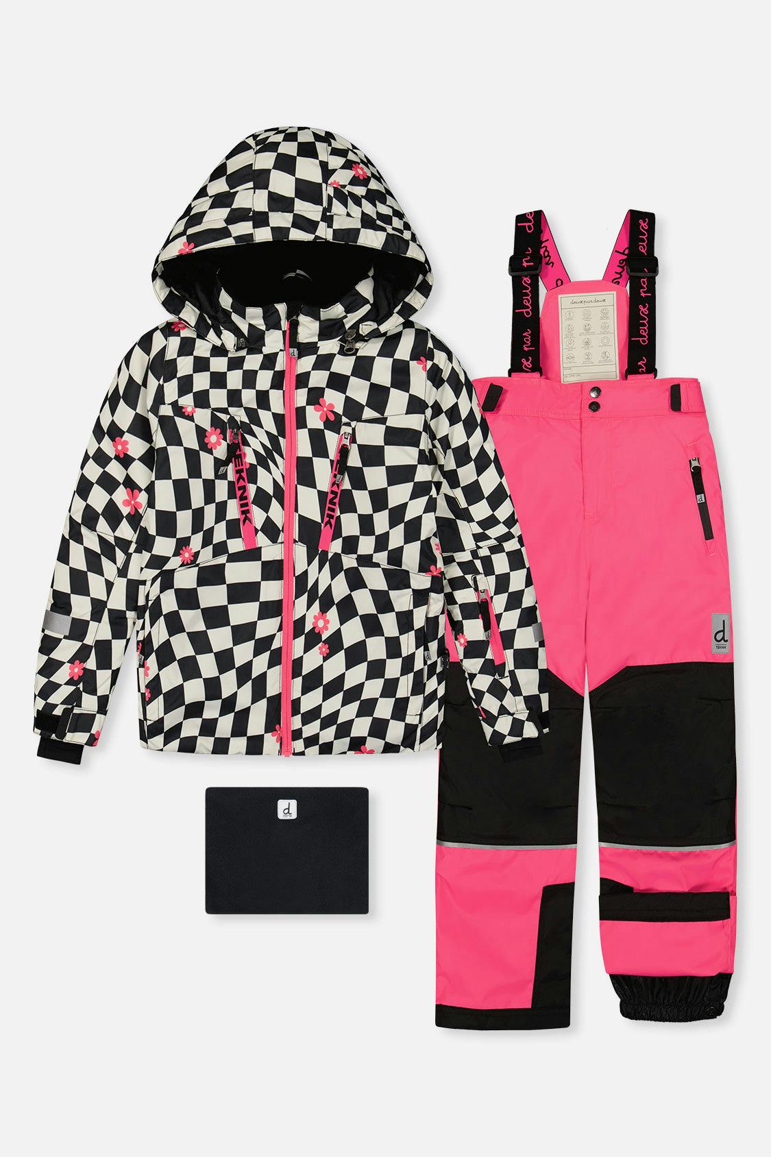 Two Piece Teknik Snowsuit Bright Pink And Checkered