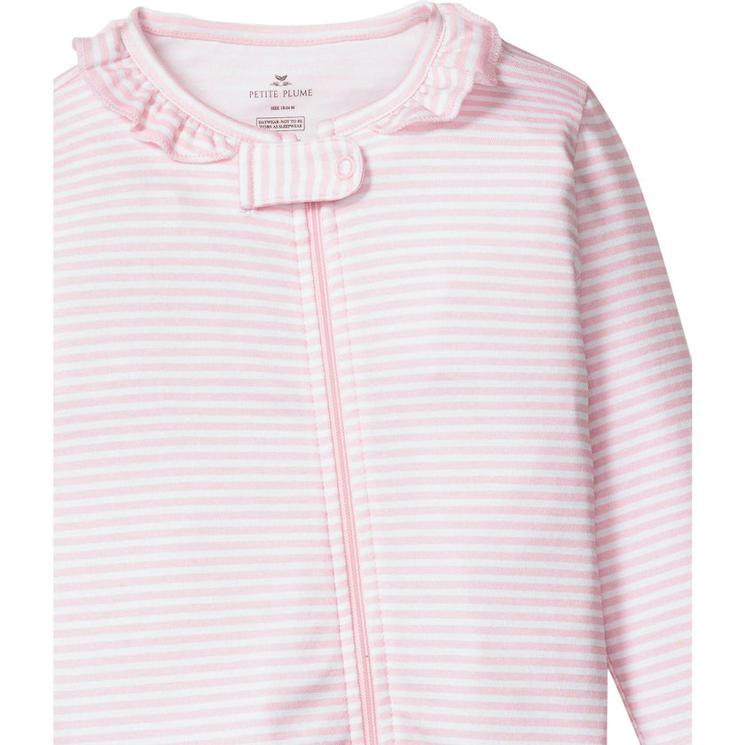 Baby's Pima Ruffle Collar Romper in Pink Stripe